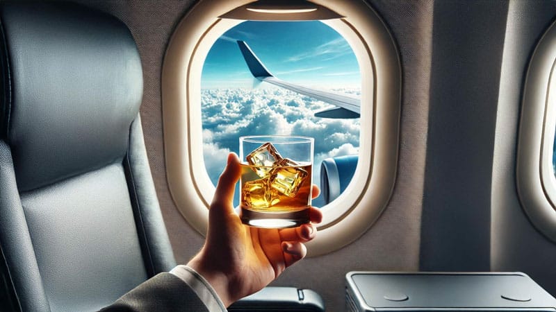 un paresona bebe alcohol en un vuelo